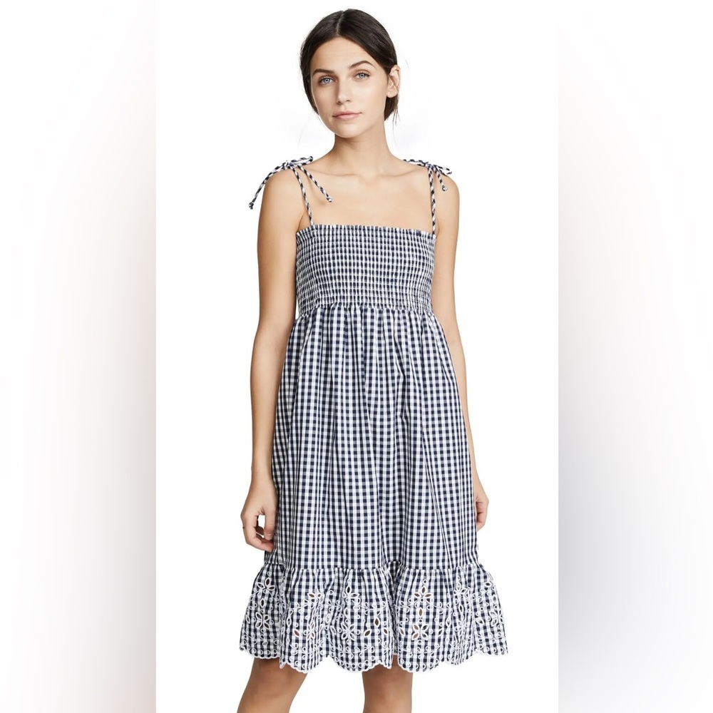 Tory Burch Gingham Cotton Midi Dress | Eyelet Hem | Cottagecore Summer Style M - Picture 3 of 6